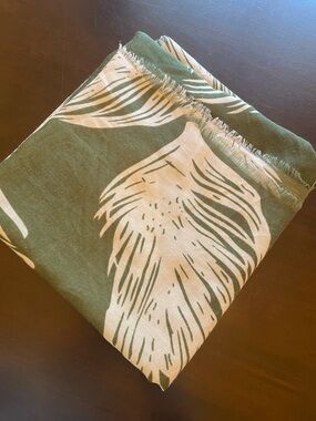 Green and Cream Large Leaf Print Scarf 41”x41”